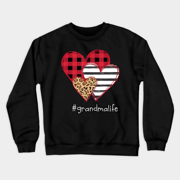 Grandmalife Shirt Striped Leopard Buffalo Plaid Printed Splicing Heart Valentine's Day Shirt Crewneck Sweatshirt by Krysta Clothing